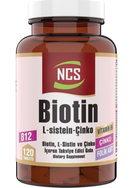 Biotin 2500 Mcg 120 Tablet L- Sistein Çinko Vitamin B12 + Hap Kutusu