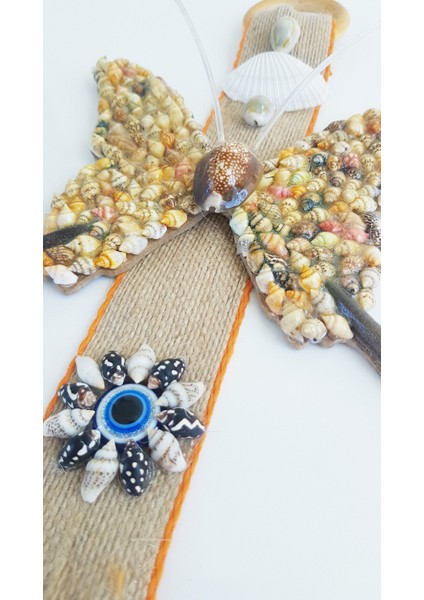 Deniz Kabuğu Süslemeli El Yapımı Kelebek Nazarlık Duvar Süsü 12x30 cm - DVS45