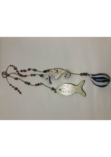 Deniz Kabuğu Süslemeli Nazar Boncuklu El Yapımı Ahşap Deniz Atı Nazarlık Duvar Süsü 6x45CM - DVS35 fiyatları