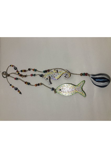 Deniz Kabuğu Süslemeli Nazar Boncuklu El Yapımı Ahşap Deniz Atı Nazarlık Duvar Süsü 6x45CM - DVS35 modelleri