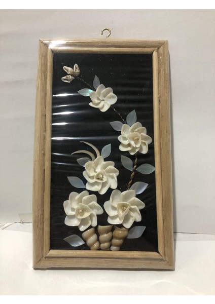Deniz Kabuğu Süslemeli Kamış Çerçeveli El Yapımı Çiçek Pano Duvar Süsü 12x25CM - DVS22 fiyatları