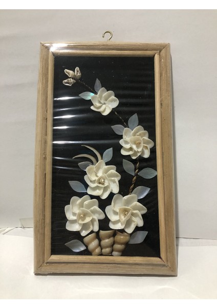Deniz Kabuğu Süslemeli Kamış Çerçeveli El Yapımı Çiçek Pano Duvar Süsü 12x25CM - DVS22 modelleri