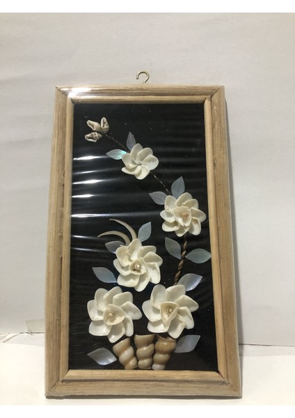 Deniz Kabuğu Süslemeli Kamış Çerçeveli El Yapımı Çiçek Pano Duvar Süsü 12x25CM - DVS22 fırsatları