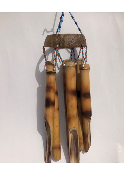 Hindistan Cevizi Kabuğundan Özel Tasarlanmış Bambu Sarkıtlı El Yapımı Rüzgar Çanı 12x40CM - RZG11