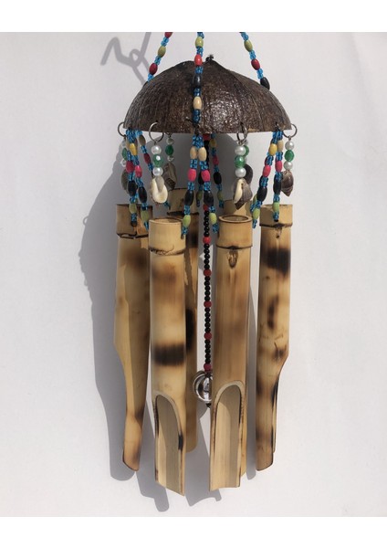 Hindistan Cevizi Kabuğundan Özel Tasarlanmış Bambu Sarkıtlı El Yapımı Rüzgar Çanı 12x40CM - RZG11 fiyatları