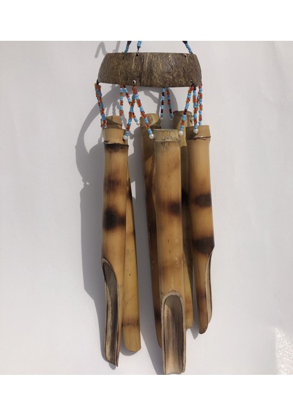 Hindistan Cevizi Kabuğundan Özel Tasarlanmış Bambu Sarkıtlı El Yapımı Rüzgar Çanı 12x40CM - RZG11 fırsatları