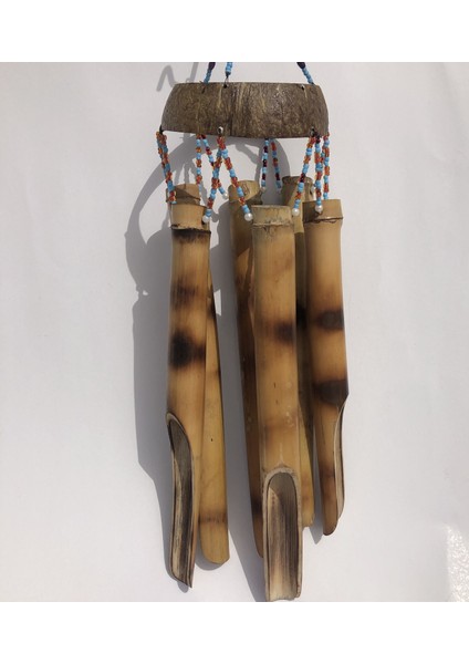 Hindistan Cevizi Kabuğundan Özel Tasarlanmış Bambu Sarkıtlı El Yapımı Rüzgar Çanı 12x40CM - RZG11 indirimleri