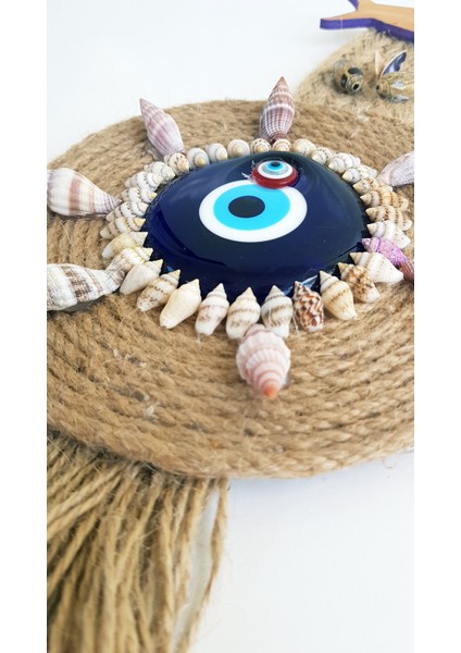 Deniz Kabuğu ve Nazar Boncuğu Süslemeli El Yapımı Halat Kaplama Nazarlık Duvar Süsü 20 cm - DVS39 fiyatları