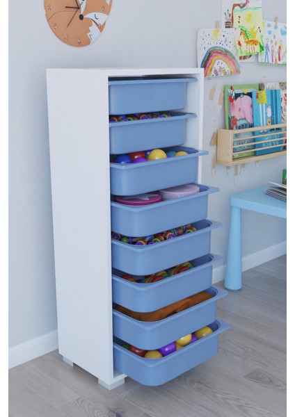 8 Sepetli Oyuncak Dolabı Çok Amaçlı Dolap - Mavi
