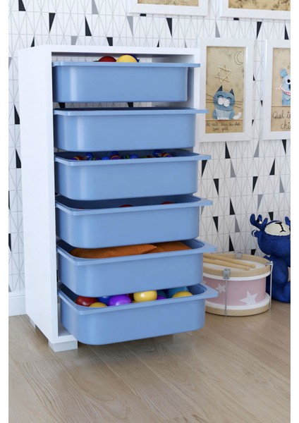 6 Sepetli Oyuncak Dolabı Çok Amaçlı Dolap - Mavi