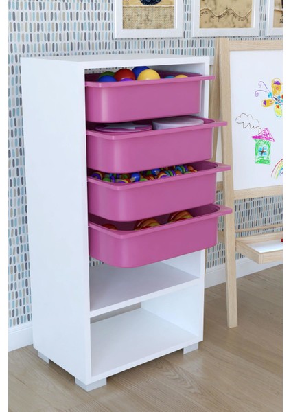 Mutfak Dolabı 4 Sepetli Çok Amaçlı Dolap - Pembe