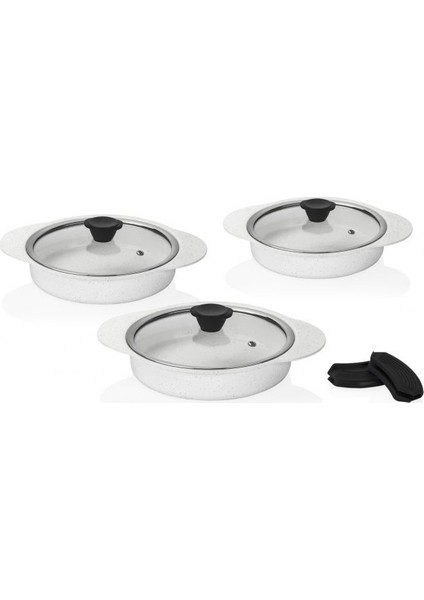 3398 Granit Plus Tak/çıkar Silikon Saplı 3lü Sahan Seti Beyaz
