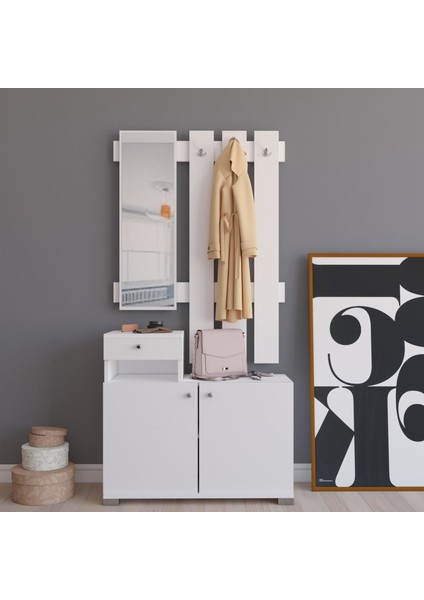 Orkide Vestiyer Portmanto Takımı - Beyaz