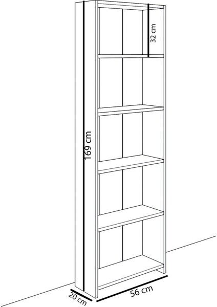 5 Raflı Kitaplık - Meşe