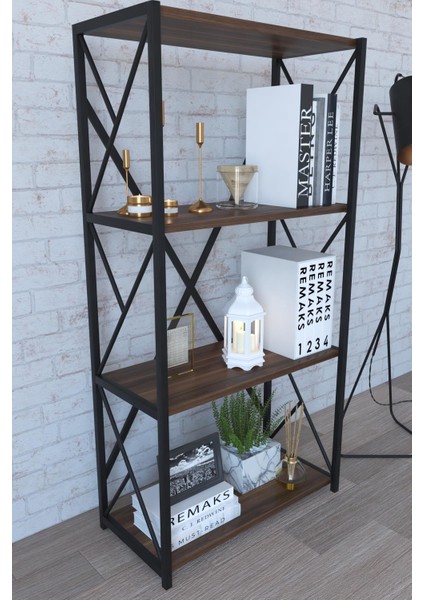 4 Raflı Metal Kitaplık - Ceviz modelleri