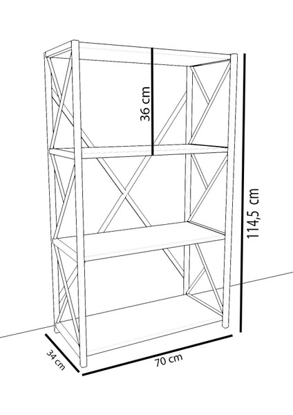 4 Raflı Metal Kitaplık - Ceviz fırsatları