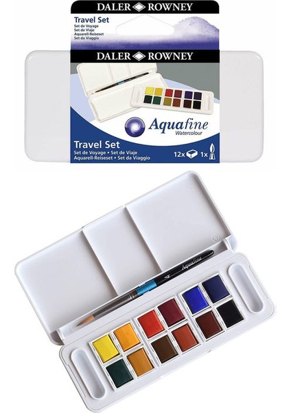 Daler Rowney Aquafine Travel Tablet Sulu Boya Seti 12 Renk Plastik Kutu