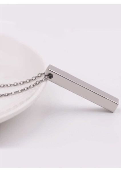 Gümüş Kaplamalı Çubuk Uzun Bar Dikdörtgen Kolye 70 cm modelleri