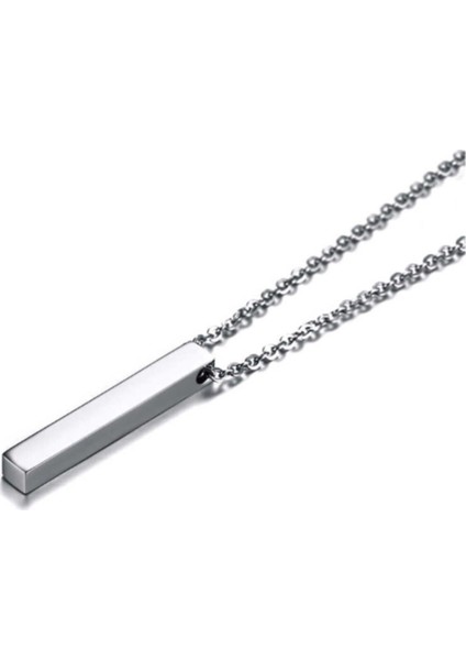 Gümüş Kaplamalı Çubuk Uzun Bar Dikdörtgen Kolye 70 cm fırsatları