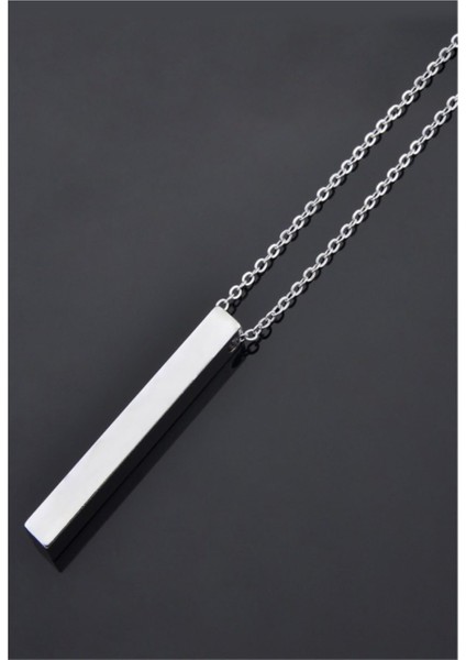 Gümüş Kaplamalı Çubuk Uzun Bar Dikdörtgen Kolye 70 cm indirimleri