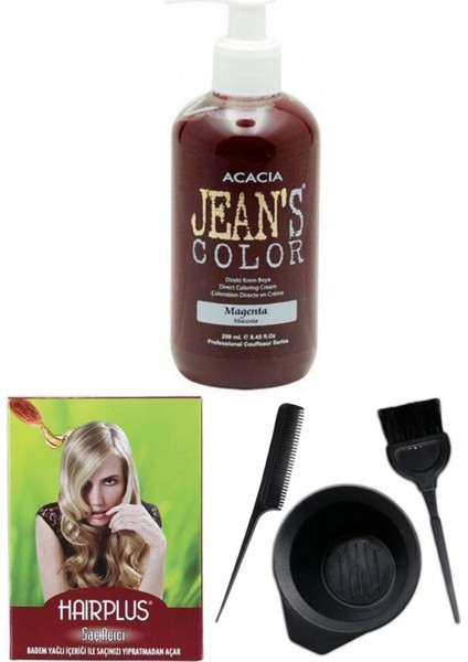 Acacia Jeans Color Saç Boyası Magenta 250ml, Saç Açıcı ve Saç Boya Kabı Seti