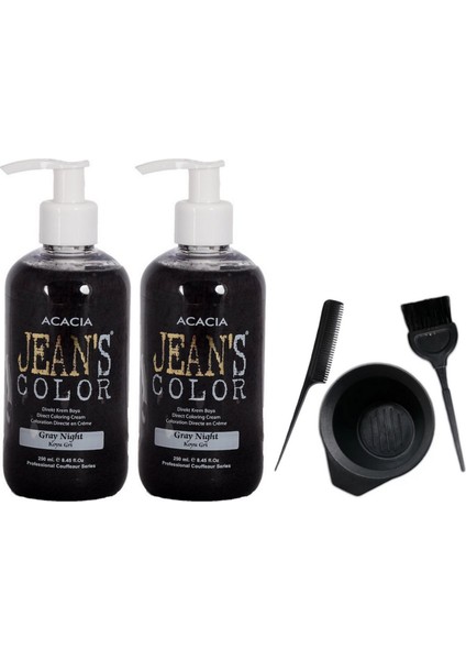 Acacia Jeans Color Saç Boyası Koyu Gri 250ml 2AD ve Saç Boya Kabı Seti