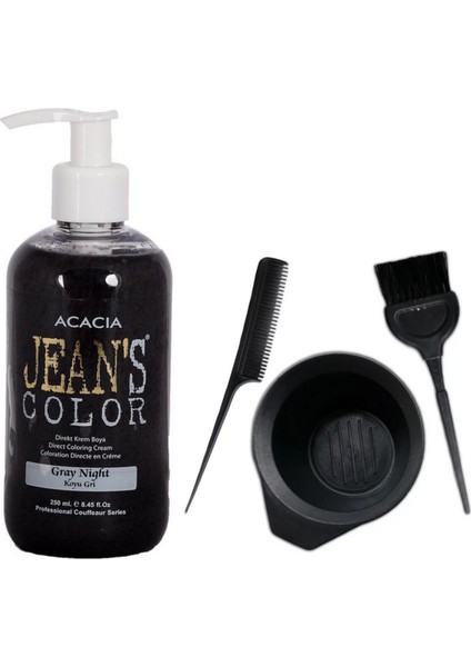 Acacia Jeans Color Saç Boyası Koyu Gri 250ml ve Saç Boya Kabı Seti