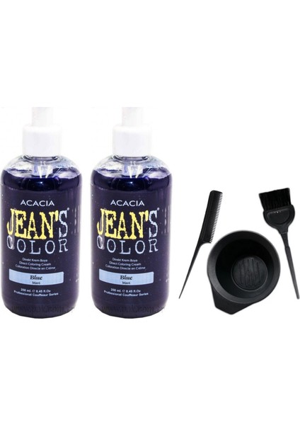 Acacia Jeans Color Saç Boyası Mavi 250ml 2AD ve Boya Kabı Seti