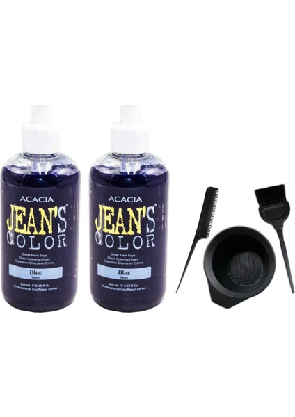 Acacia Jeans Color Saç Boyası Mavi 250ml 2AD  ve Boya Kabı Seti