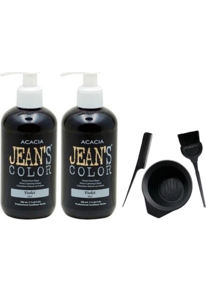 Acacia Jeans Color Saç Boyası Mor 250ml 2AD ve Saç Boya Kabı Seti