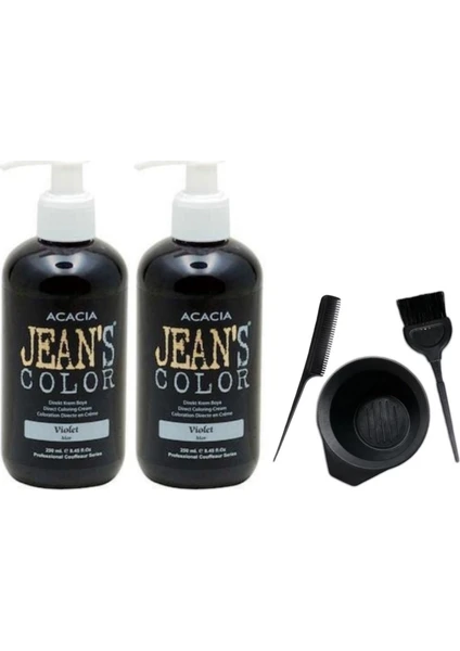 Acacia Jeans Color Saç Boyası Mor 250ml 2AD  ve Saç Boya Kabı Seti