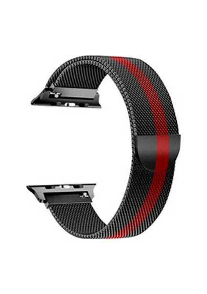 Apple Watch Uyumlu Se Milano Loop Çelik Kordon 40 mm Kayış Siyah - Kırmızı