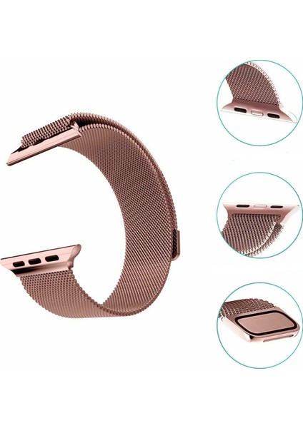 Apple Watch Uyumlu Milano Loop Çelik Kordon 38 mm Kayış Seri 1-2-3 Rose Gold