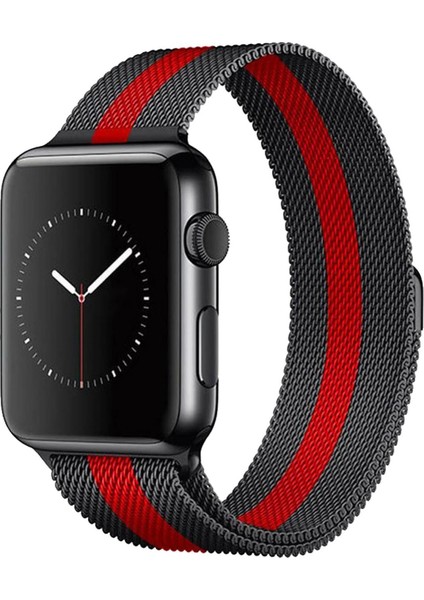 Apple Watch Uyumlu Milano Loop Çelik Kordon 42 mm Kayış Seri 1-2-3 Siyah - Kırmızı