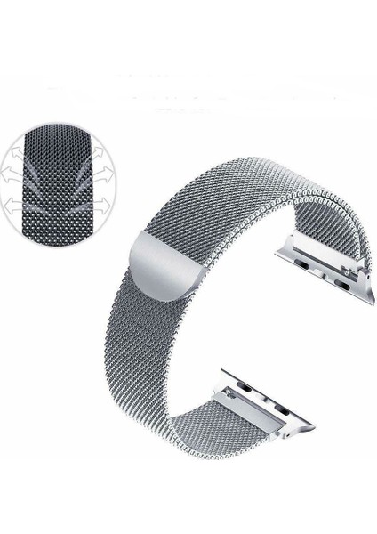 Apple Watch Uyumlu Milano Loop Çelik Kordon 42 mm Kayış Seri 1-2-3 Gümüş fiyatları