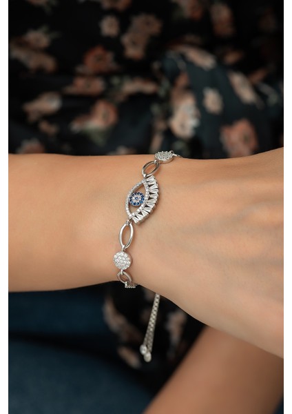 925 Ayar Gümüş Asansörlü Nazar Göz Kadın Bileklik