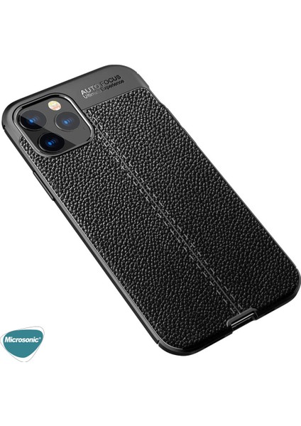 Apple iPhone 12 Pro Max Kılıf Deri Dokulu Silikon Siyah