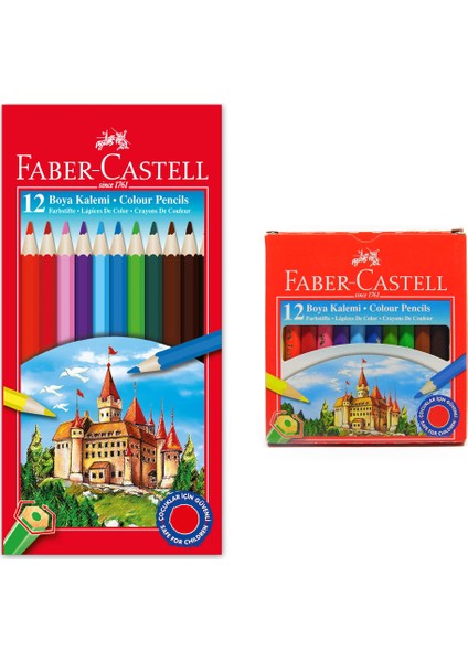 Karton Kutu Boya Kalemi 12 Renk Yarım ve Tam Boy 2'li