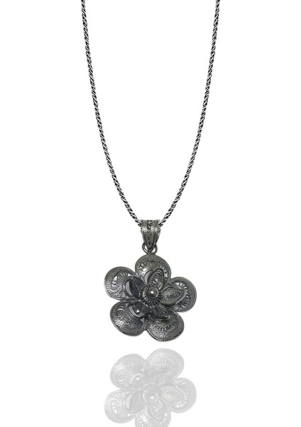 Çiçek Model Oksitli Telkari Gümüş Kolye