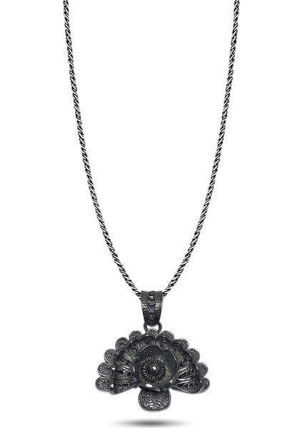 Yelpaze Model Oksitli Telkari Gümüş Kolye