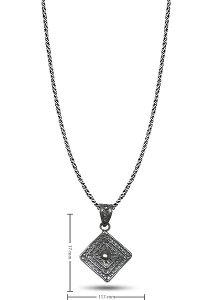 Kare Model Oksitli Telkari Gümüş Kolye fiyatları