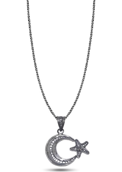 Ayyıldız Model Oksitli Telkari Gümüş Kolye