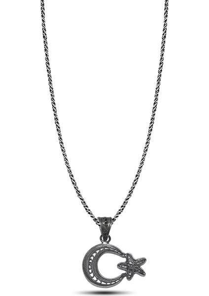 Ayyıldız Model Oksitli Telkari Gümüş Kolye