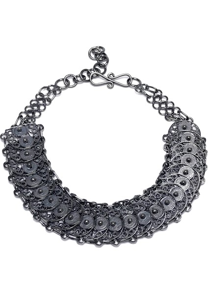 Asur Model Oksitli Telkari Kadın Gümüş Bileklik