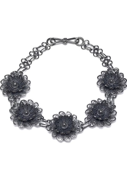 Çiçek Model Oksitli Telkari Kadın Gümüş Bileklik