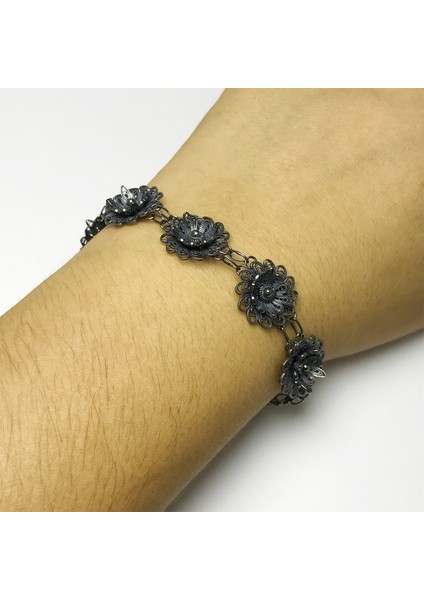 Çiçek Model Oksitli Telkari Kadın Gümüş Bileklik fiyatları