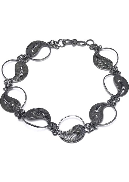 Ying Yang Model Oksitli Telkari Kadın Gümüş Bileklik