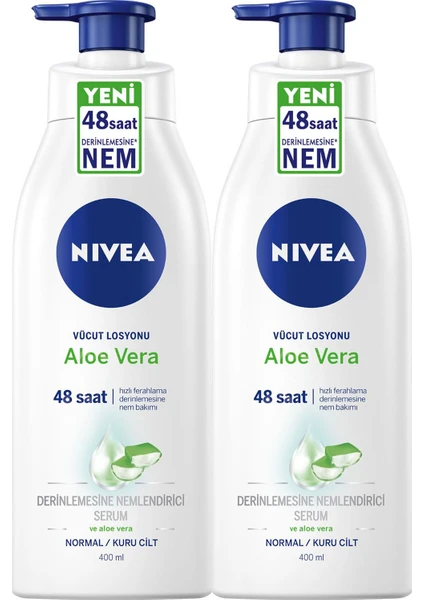 NIVEA Aloe Vera Vücut Losyonu, Normal/Kuru Ciltler, Derinlemesine Nemlendirici Serum ,400 ml x2 Adet