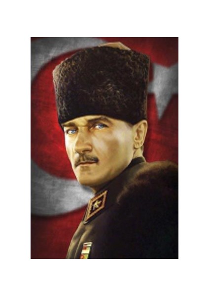 Mavi Gözlü Kalpaklı Gazi Mustafa Kemal Atatürk Ay Yıldız Poster Cephe Bayrak 200 x 300 cm 2 x 3 Metre