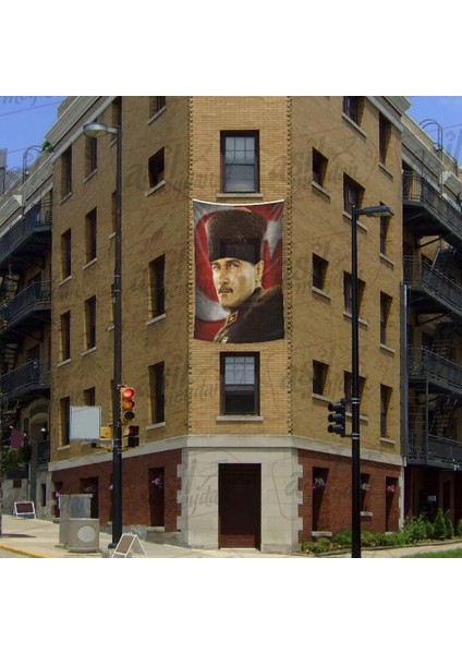 Mavi Gözlü Kalpaklı Gazi Mustafa Kemal Atatürk Ay Yıldız Poster Cephe Bayrak 200 x 300 cm 2 x 3 Metre fiyatları